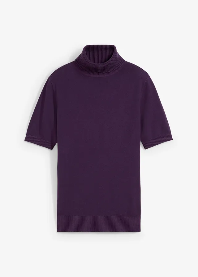 Pull col roulé à manches courtes, Couleur: violet foncé