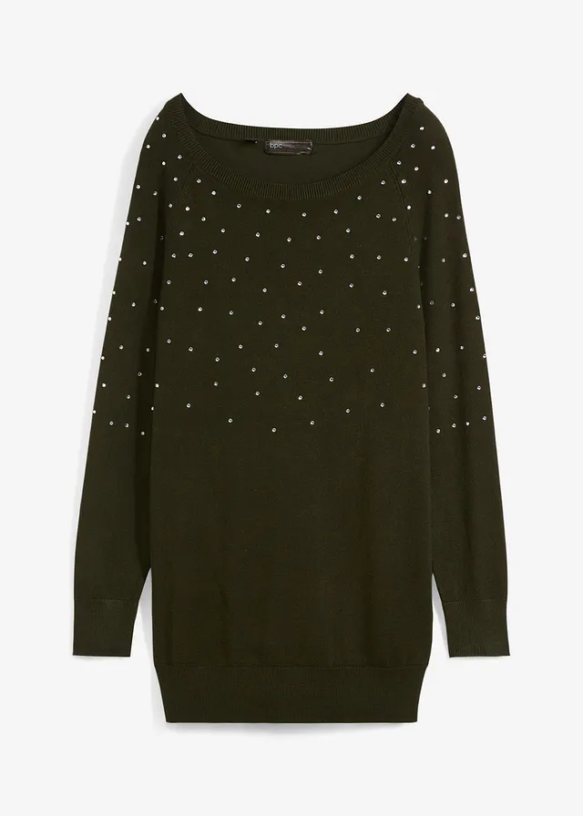 Pulover lung cu strass-uri