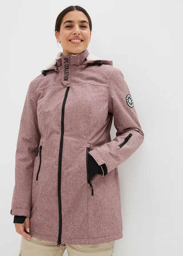 Lange outdoor jas met teddyfleece, waterdicht, Kleur: bordeaux mêlee
