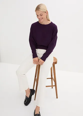 Pulóver denevér ujjakkal • sötétlila • bonprix áruház