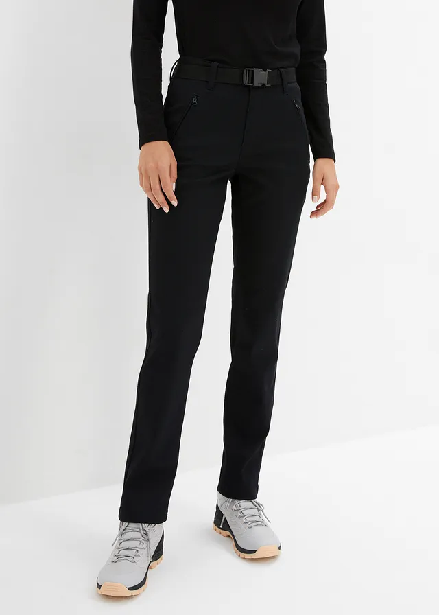 Pantalon déperlant en twill extensible avec ceinture, Couleur: noir