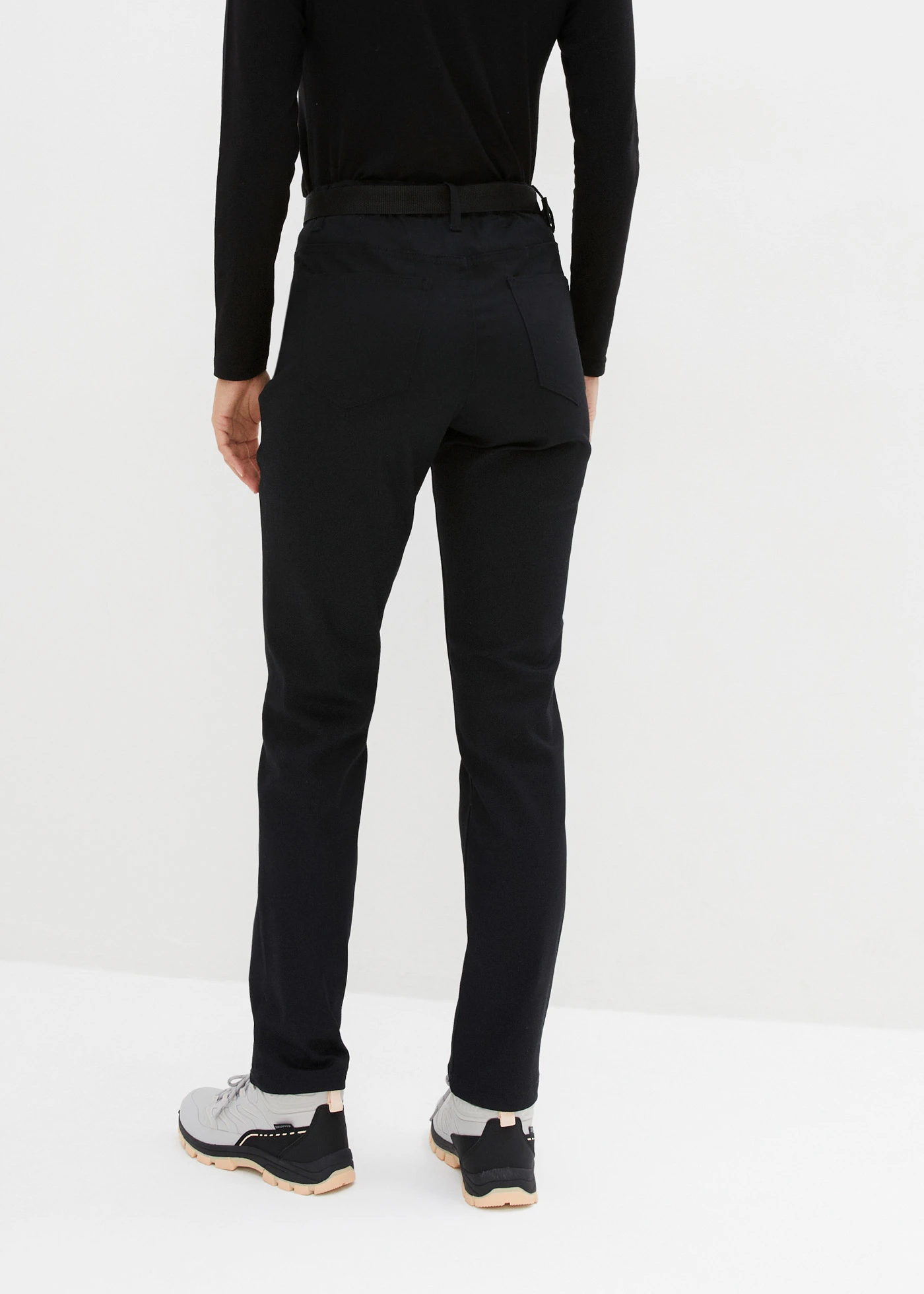 Pantalon déperlant en twill extensible avec ceinture, coupe droite • noir • Boutique bonprix