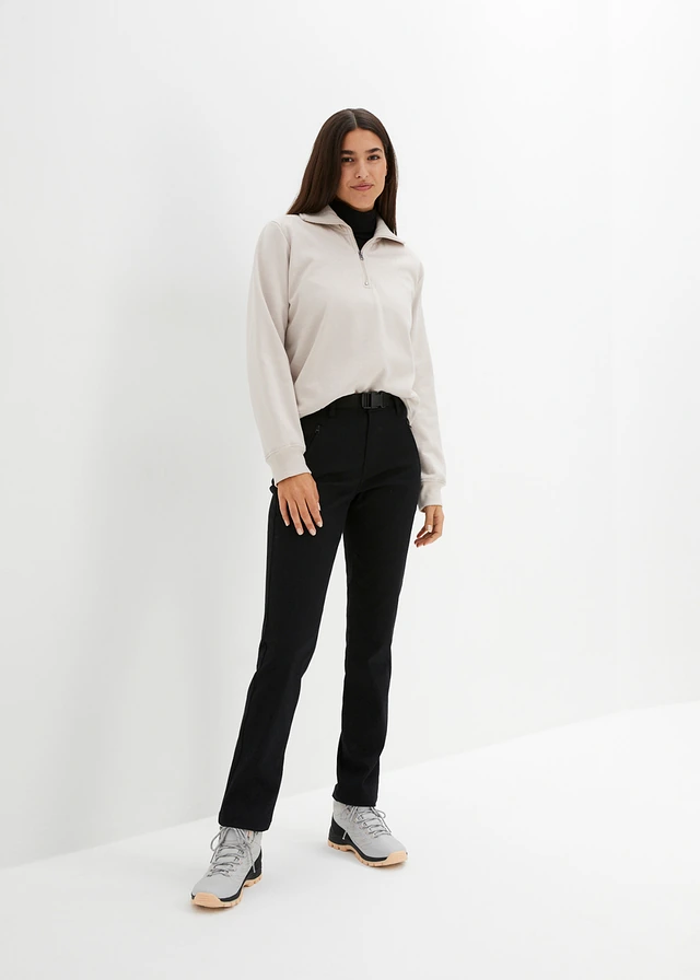 Pantalon déperlant en twill extensible avec ceinture, Couleur: noir