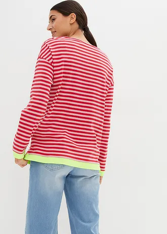 T-shirt à manches • rose cendre-rouge rayures • Boutique bonprix