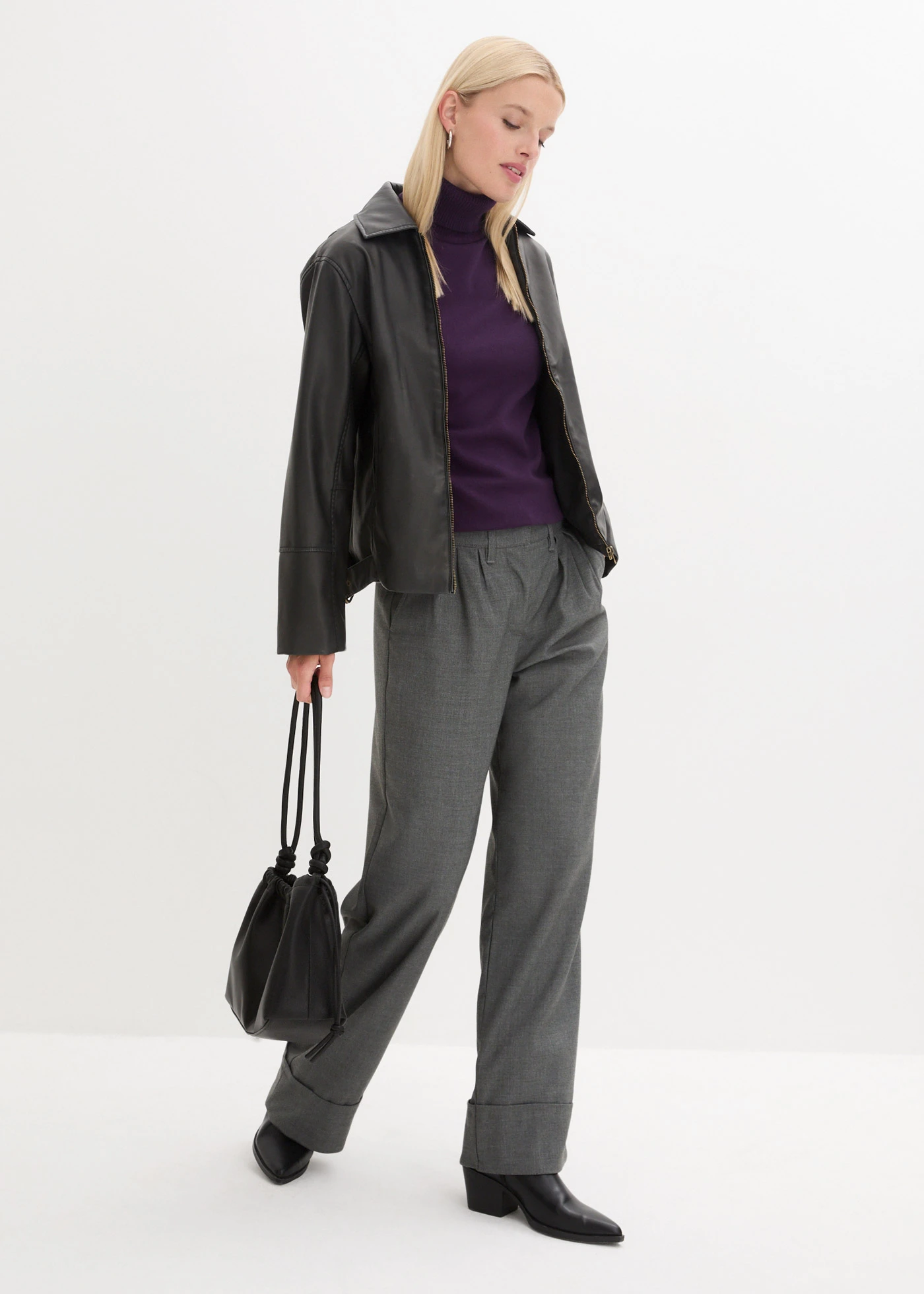 Svetr s rolákovým límcem, krátký rukáv • tmavě fialová • bonprix obchod