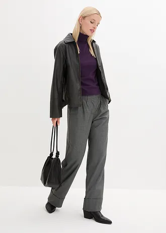 Svetr s rolákovým límcem, krátký rukáv • tmavě fialová • bonprix obchod