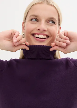 Svetr s rolákovým límcem, krátký rukáv • tmavě fialová • bonprix obchod