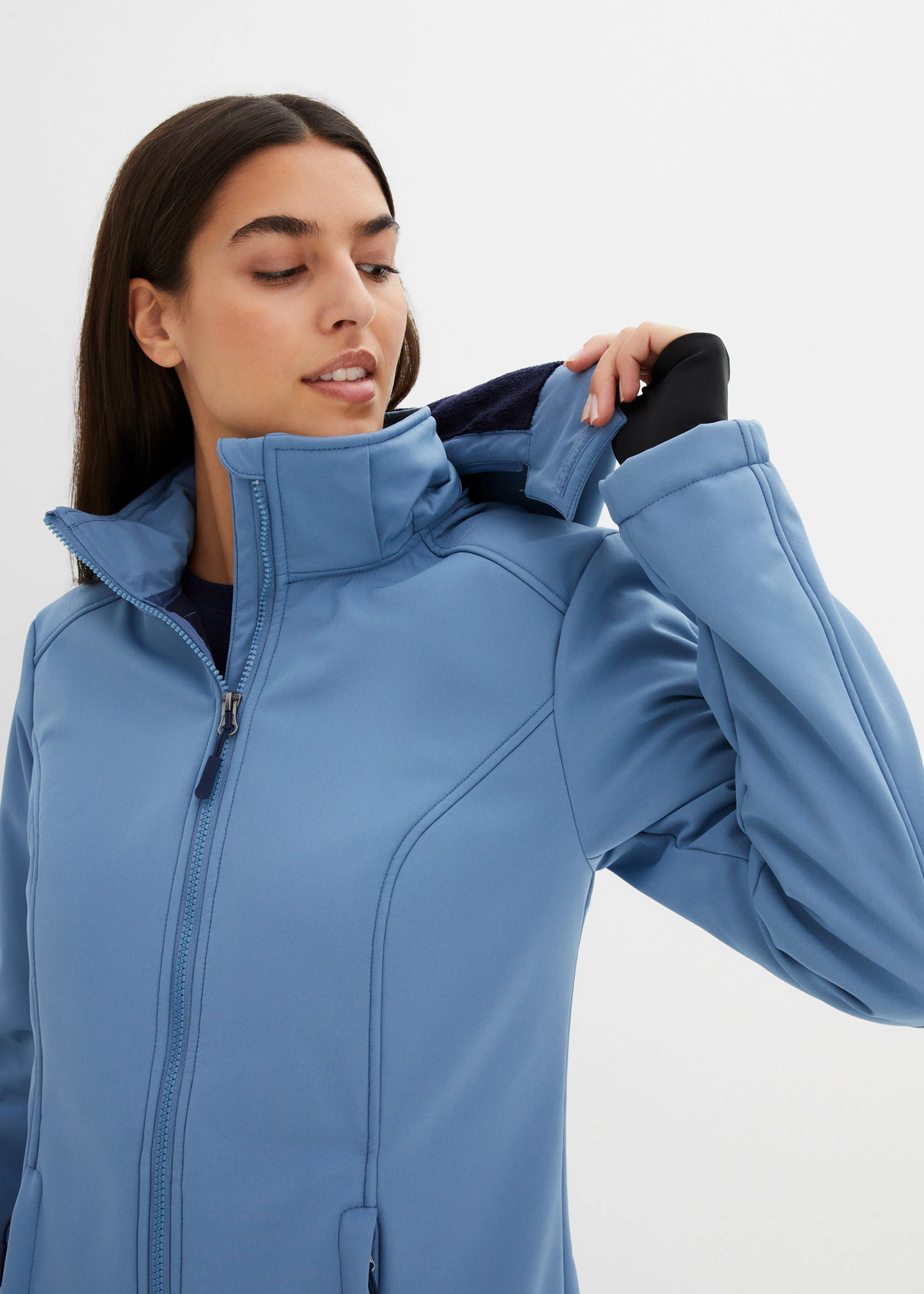 Funkciós, hosszú Softshell kabát puha polár anyaggal • farmerkék • bonprix áruház