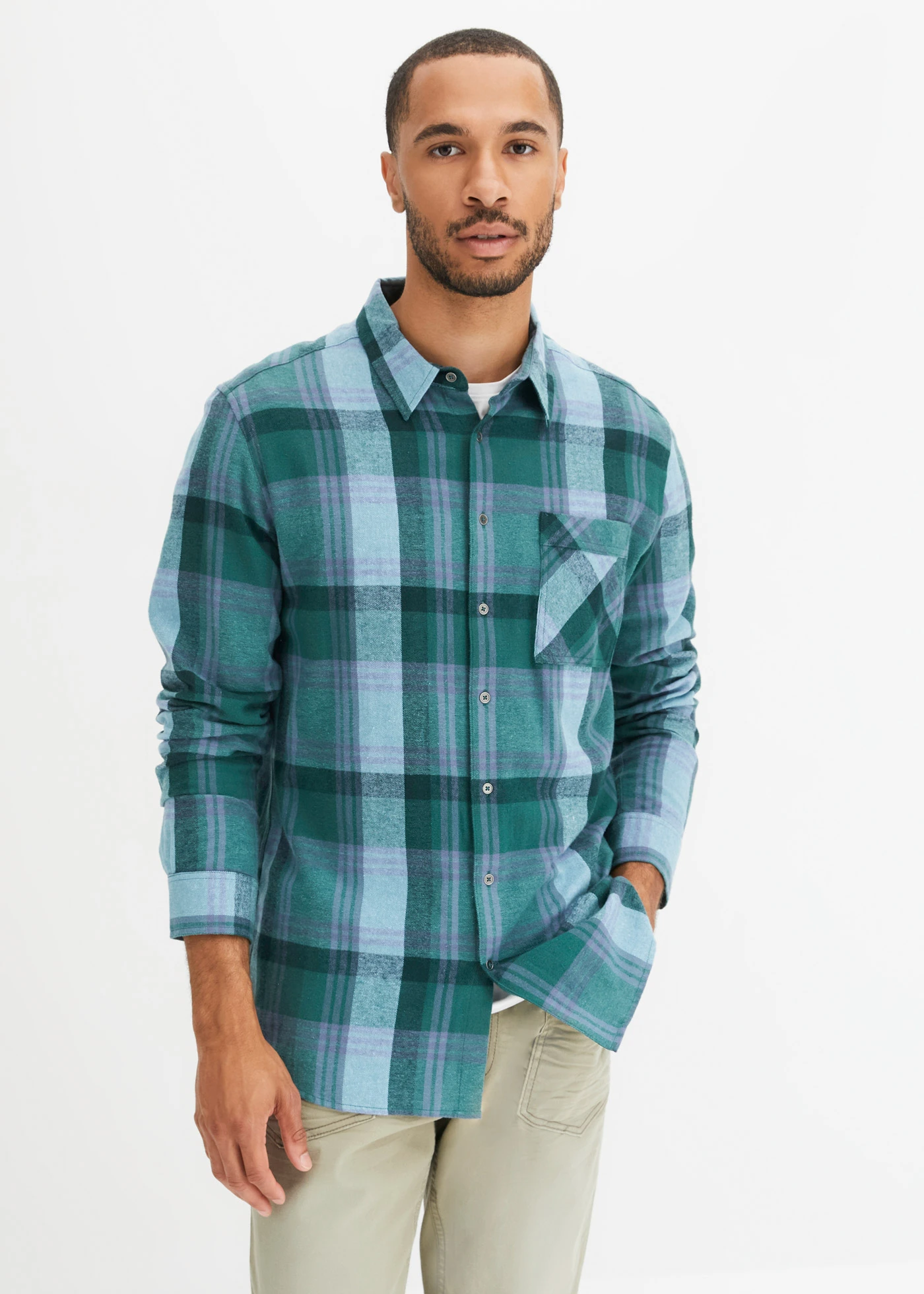 Flanelová košile, dlouhý rukáv • matně zelená/kouřově modrá/tmavě zelená/minerálově modrá/světle modrá kostkované • bonprix obchod