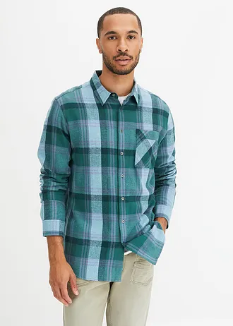 Flanelová košile, dlouhý rukáv • matně zelená/kouřově modrá/tmavě zelená/minerálově modrá/světle modrá kostkované • bonprix obchod