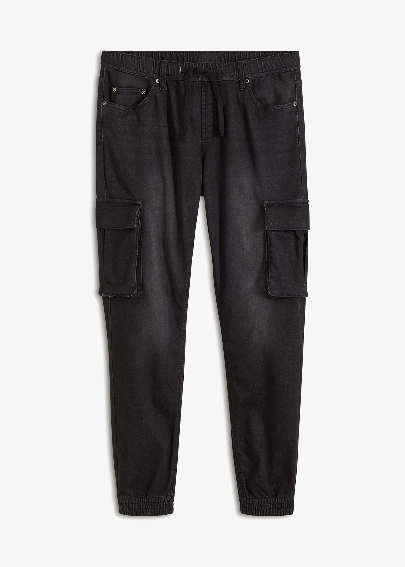 Jean jogger droit, slim, taille élastiquée et poches cargo • noir denim • Boutique bonprix