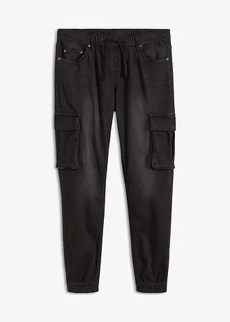 Jean jogger droit, slim, taille élastiquée et poches cargo • noir denim • Boutique bonprix