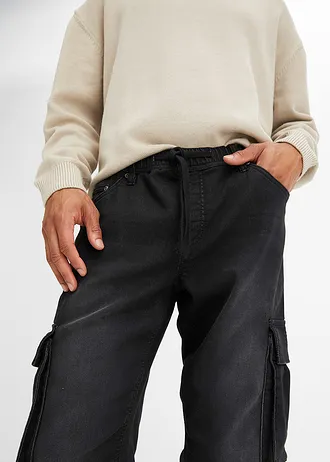 Jean jogger droit, slim, taille élastiquée et poches cargo • noir denim • Boutique bonprix