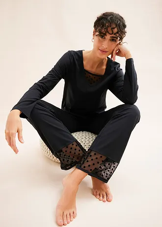 Pijama cu mesh fin • negru • magazin bonprix