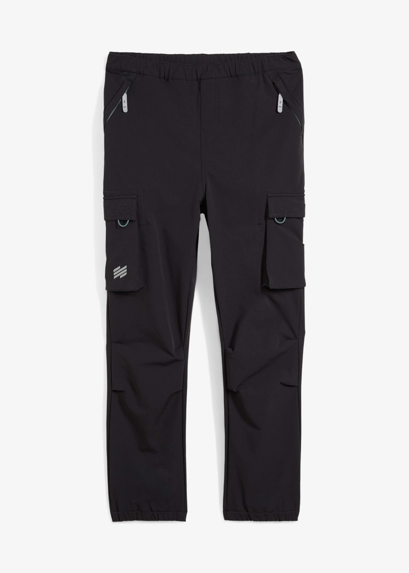 Pantalon cargo en softshell extensible et déperlant, taille réglable • noir-vert eucalyptus • Boutique bonprix