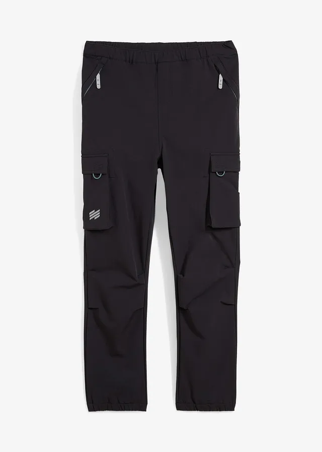 Pantalon cargo en softshell extensible et déperlant, taille réglable • noir-vert eucalyptus • Boutique bonprix