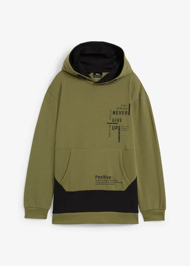 Jongens hoodie, Kleur: donkerkaki-zwart