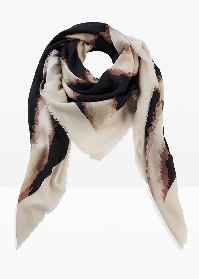 Foulard à franges et imprimé tendance • noir-marron-taupe-crème imprimé • Boutique bonprix