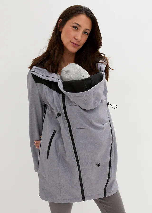 3-az-1-ben kismama kabát Softshell anyagból, szín: szürke melírozott/fekete