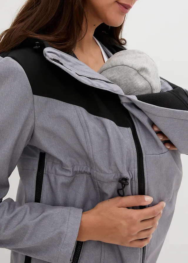 3-in-1 softshell zwangerschapjas / draagjas • grijs gemêleerd-zwart • product-page.page-title-suffix