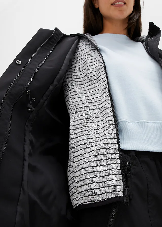 Parka mi-longue 3en1 avec poches pratiques • noir + gris chiné • product-page.page-title-suffix