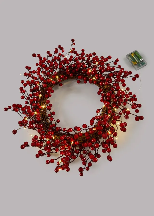 Coroniță decor cu poame roșii și LED