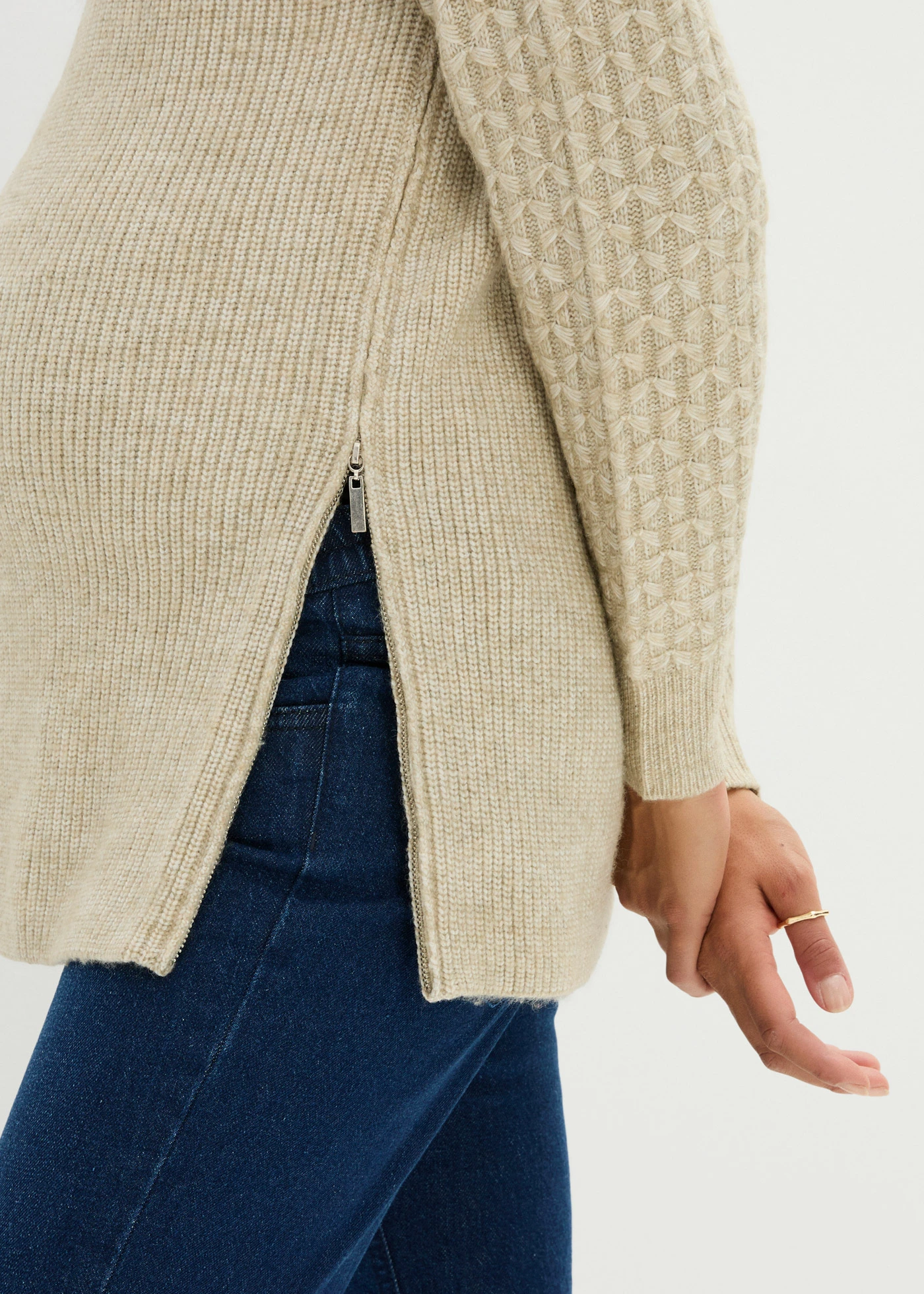 Teplý těhotenský/kojicí svetr 2 v 1 • nová khaki • bonprix obchod