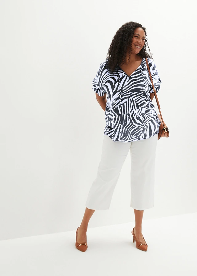 Tunique ample et fluide en viscose, Couleur: blanc/noir zèbre