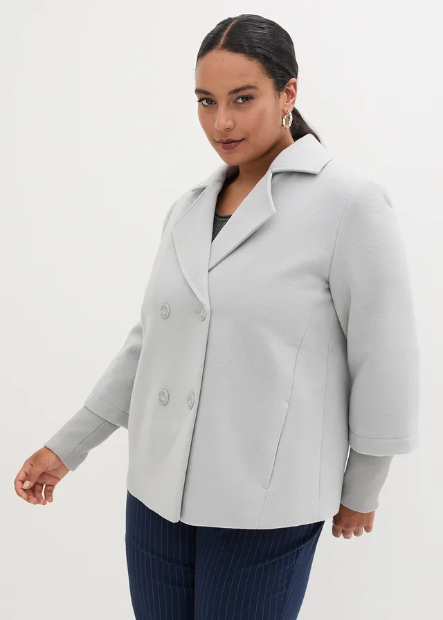 Peacoat met gebreide mouwen, Kleur: schaduwgrijs