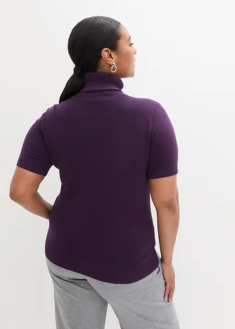Pull col roulé à manches courtes, Couleur: violet foncé