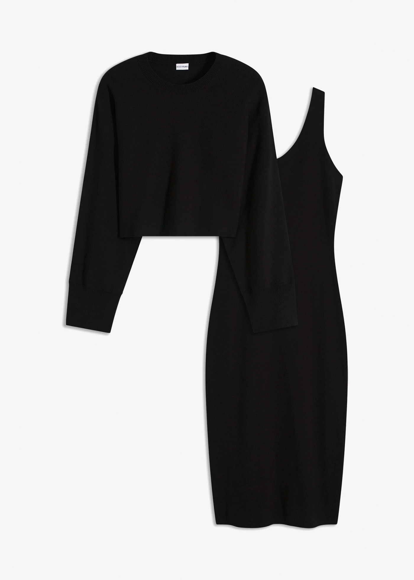 Set rochie tricotată ( set/ 2 piese) • negru • magazin bonprix