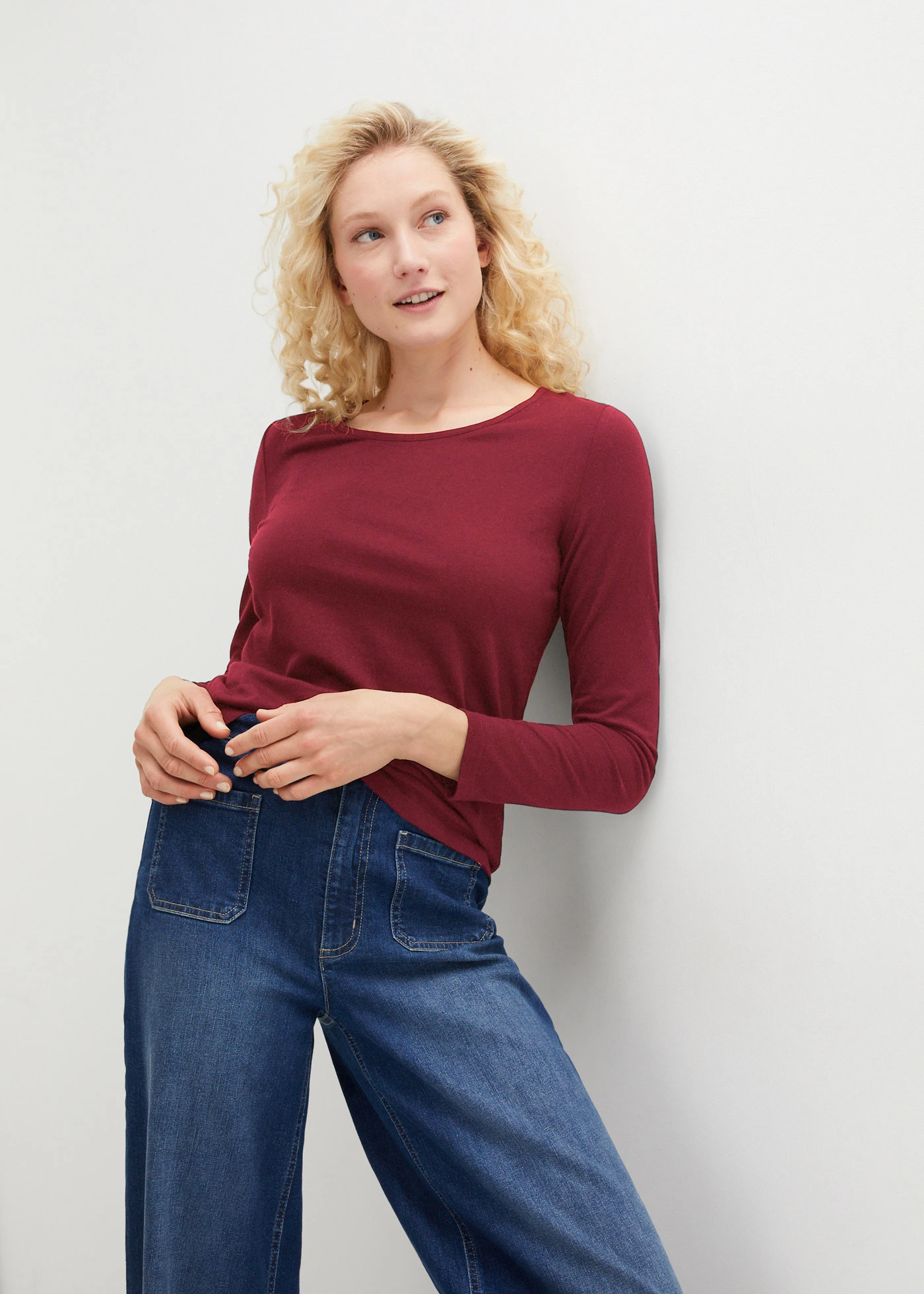 Bluză cu mâneci lungi (set/2 buc.) • antracit melanj+roșu rubiniu • magazin bonprix