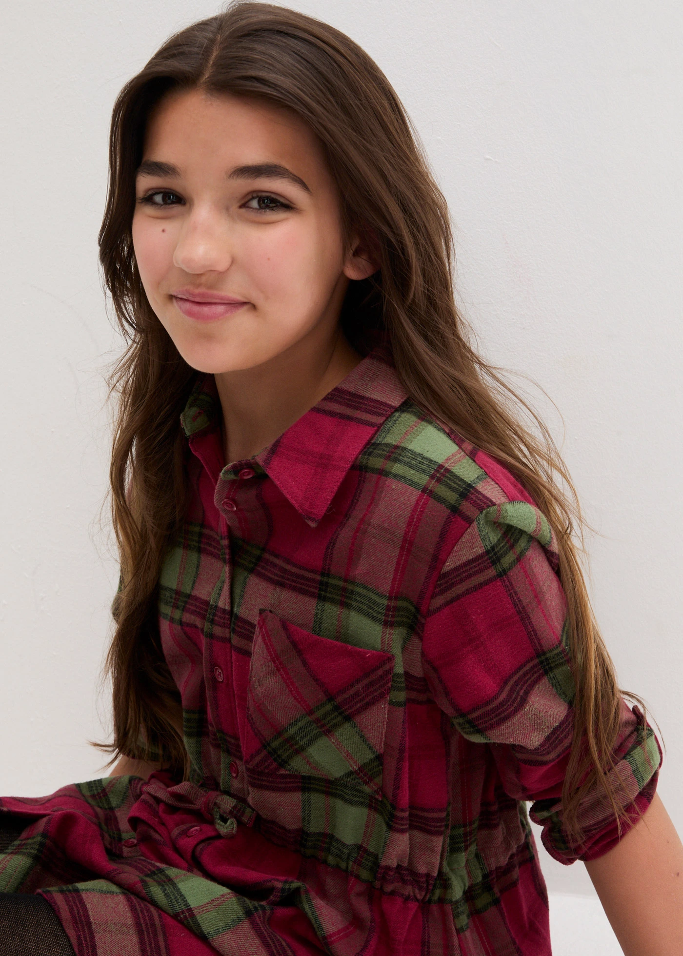 Flanelové halenkové šaty • bordó kostka • bonprix obchod