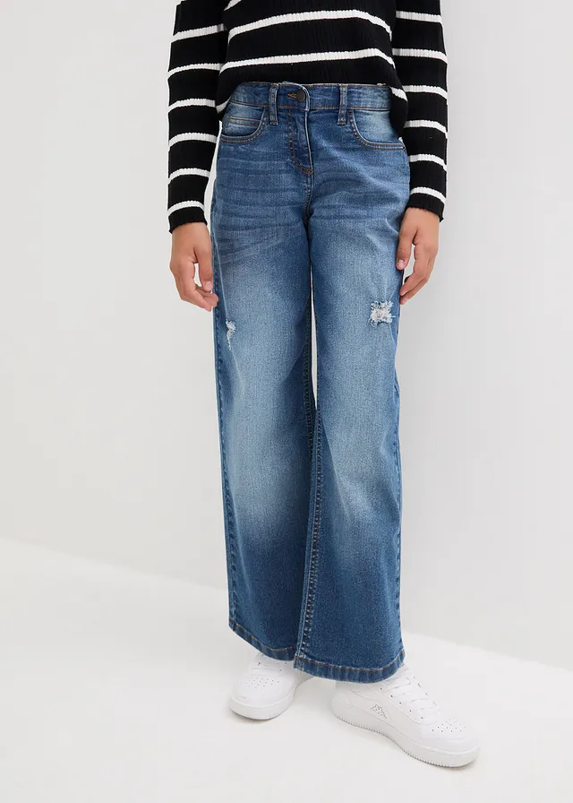 Wide leg jeans mid waist, Kleur: blauw denim