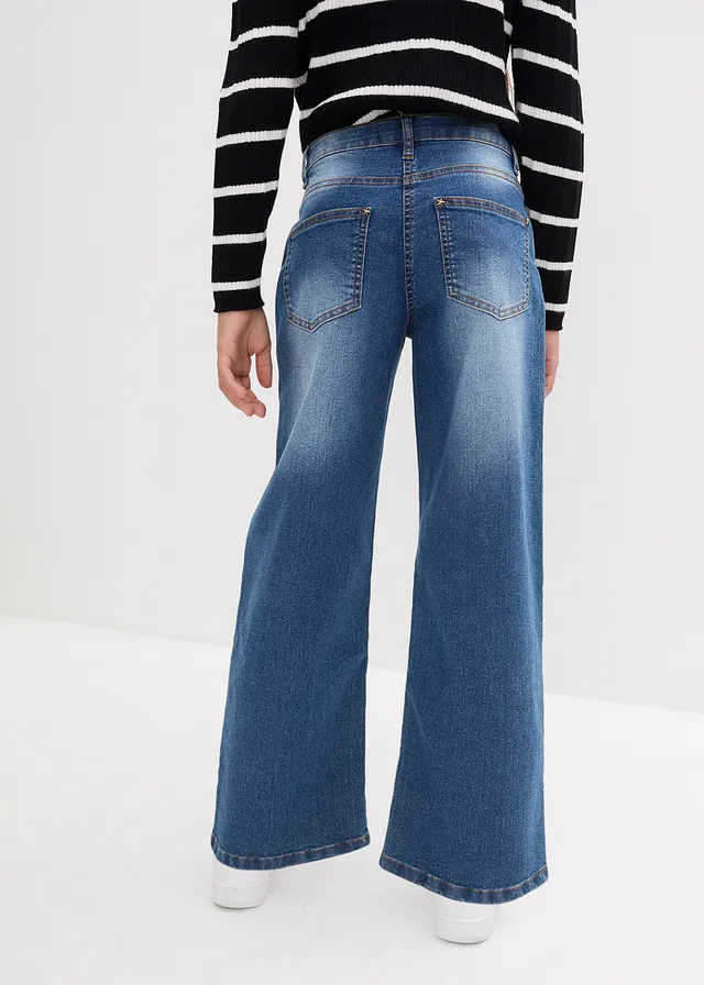 Wide leg jeans mid waist, Kleur: blauw denim