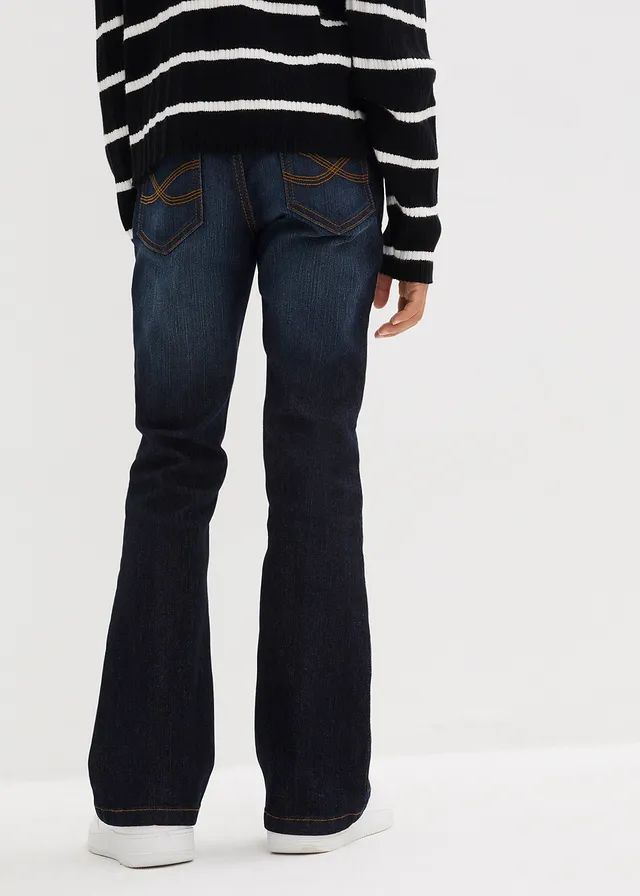 Flared jeans mid waist, Kleur: donkerblauw denim used