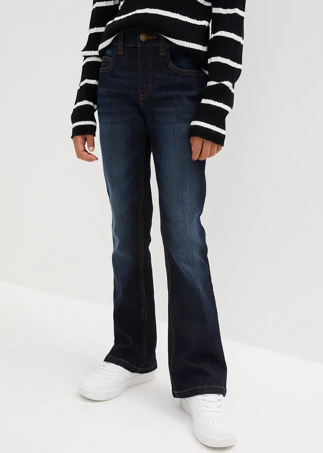 Flared jeans mid waist, Kleur: donkerblauw denim used