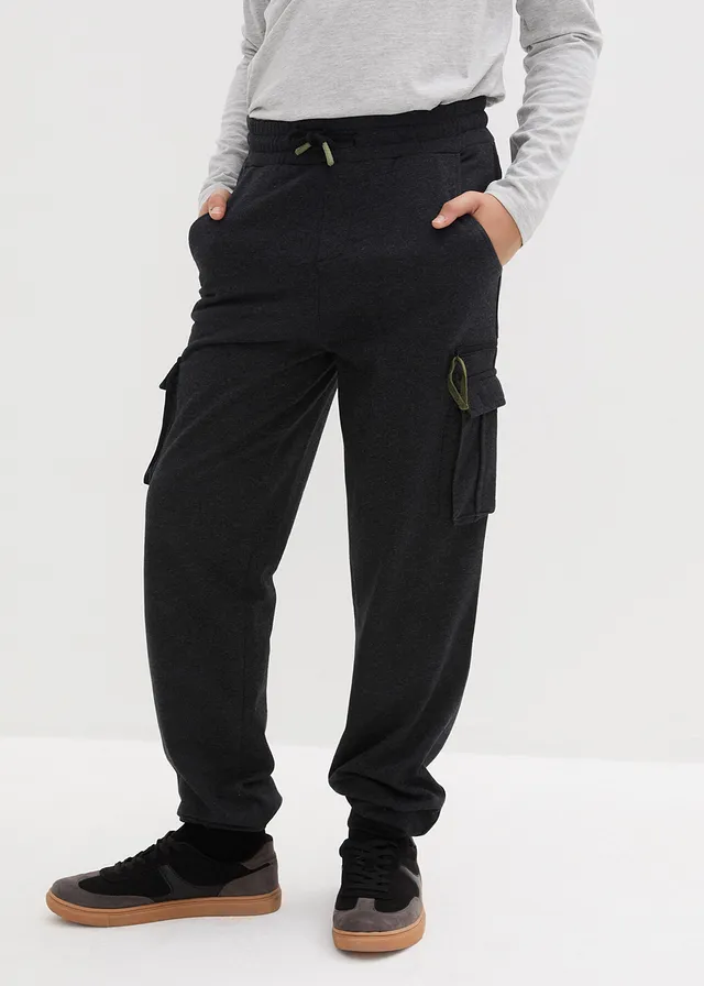 Jongens cargo joggingbroek van een zachte katoenmix, Kleur: antraciet gemêleerd