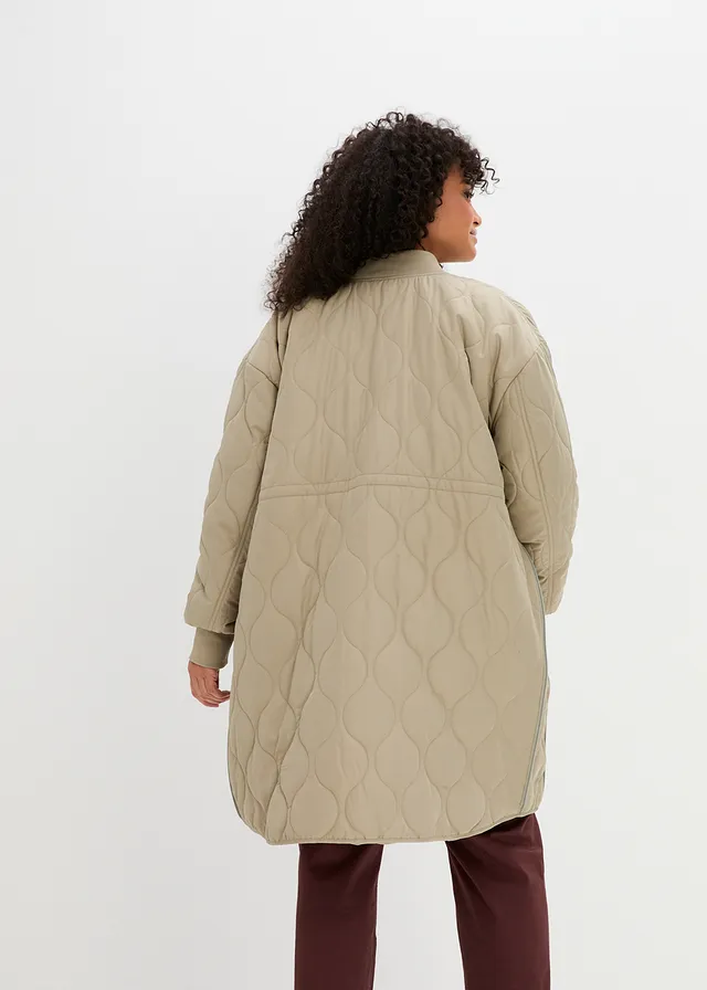 Lange, gewatteerde zwangerschapsjas/draagjas, Kleur: new kaki