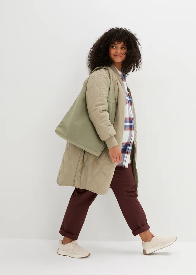 Lange, gewatteerde zwangerschapsjas/draagjas, Kleur: new kaki