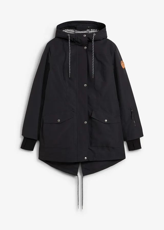 Parka mi-longue 3en1 avec poches pratiques, Couleur: noir/gris chiné