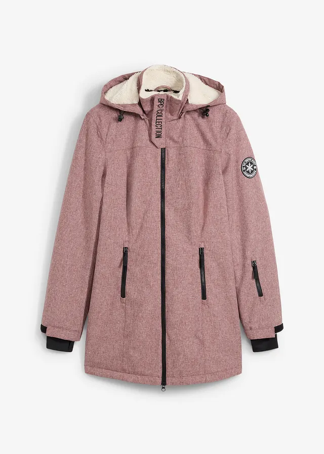Veste longue outdoor imperméable, doublée sherpa, Couleur: bordeaux chiné