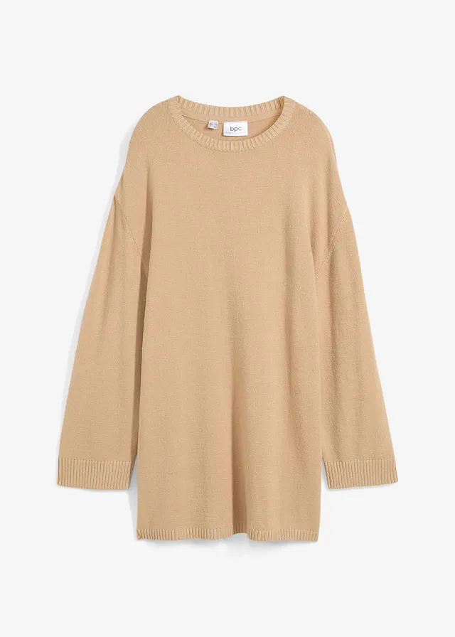 Dlhý pletený pulóver s bočnými rozparkami z viskózového mixu