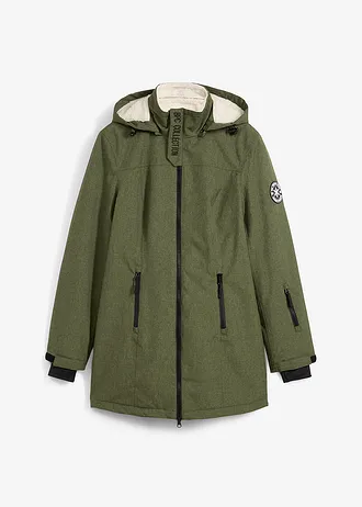 Veste longue outdoor imperméable, doublée sherpa • kaki foncé chiné • Boutique bonprix