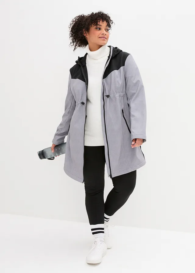 Veste softshell de grossesse et de portage, Couleur: gris chiné/noir