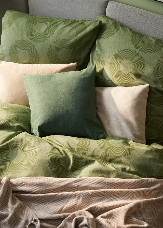 Parure de lit en coton mélangé, Couleur: vert mousse
