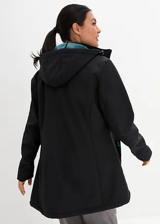 Lange outdoor softshell jas met teddyfleece, Kleur: zwart