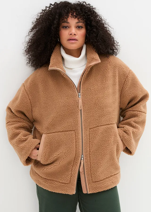 Veste en sherpa doublée, Couleur: camel