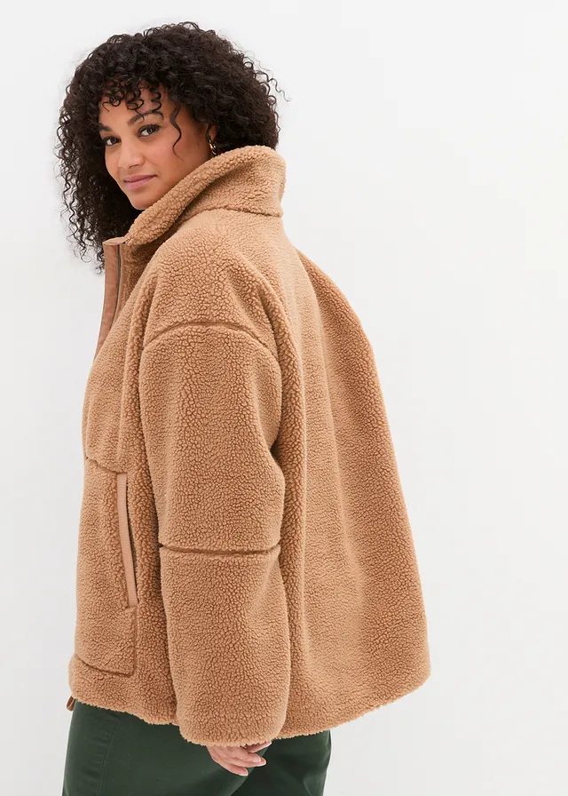 Veste en sherpa doublée, Couleur: camel
