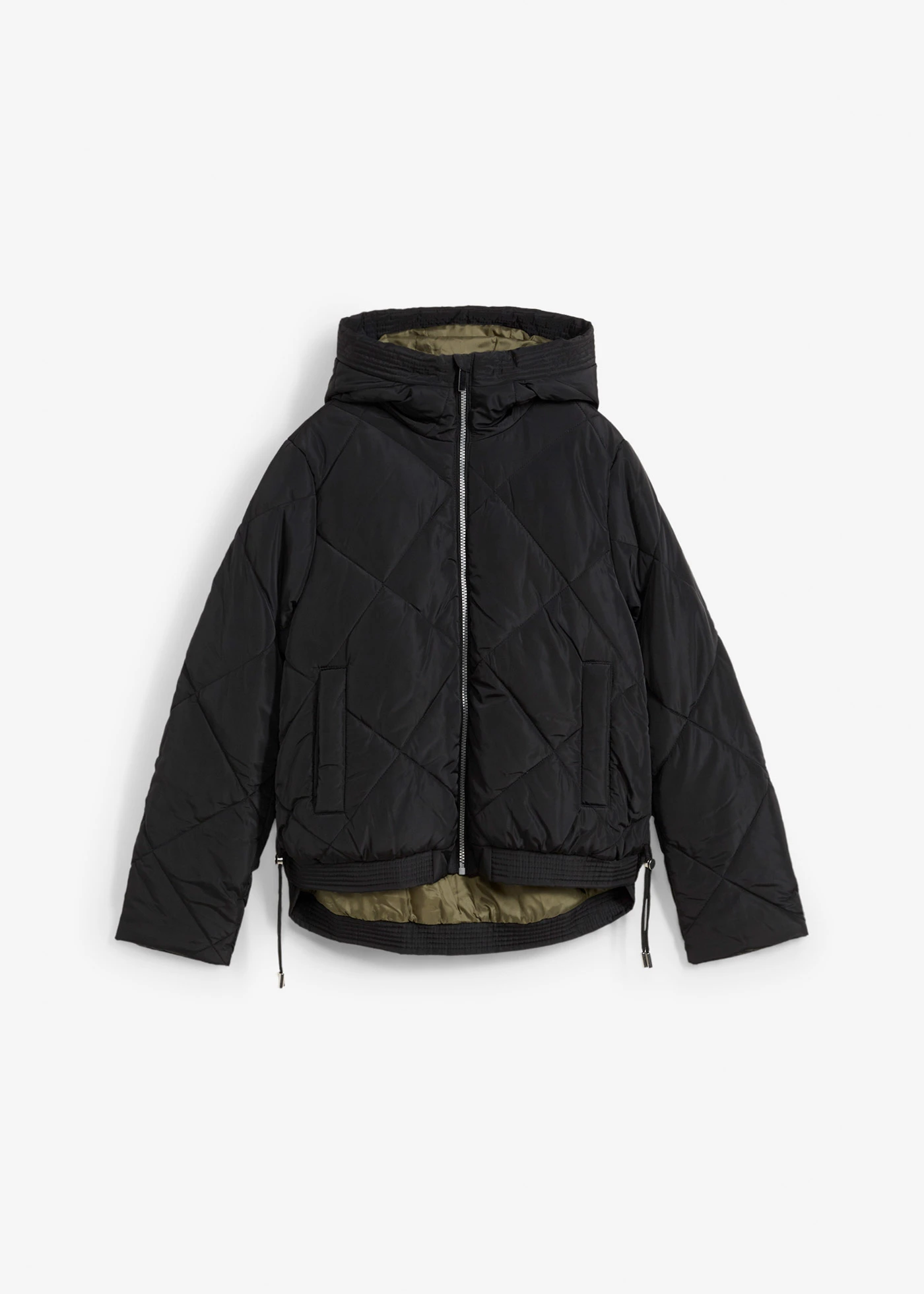 Krátká prošívaná bunda s podšívkou v kontrastní barvě • černo-tmavě olivová • bonprix obchod